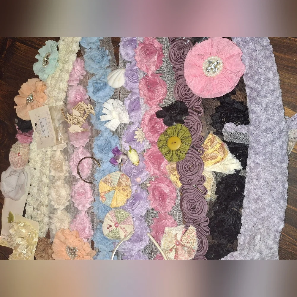 Fabric Flowers Mixed Media Craft Supplies Chipboard Sewing Hairbows Headband
